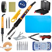 Rosfix Set Spajkalnik Electric s 22v1 – 60w, LCD, 180-500°C | 6 Grotov, Goba, Cev, Podstavek