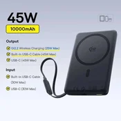 KJB Magnetna prenosna baterija 10.000 mAh, brezžično do 25 W, s kablom