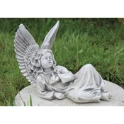 Casa Padrino Art Nouveau Garden Decoration Sculpture Angel Gray 17 x 33 x H. 27 cm - Elegant Garden Decoration Stone Figure - Baroque & Art Nouveau Garden Decoration Accessories