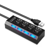 INF USB 2.0 4-Port Hub s posameznimi stikali - črn, hiter prenos podatkov, (5000129849)