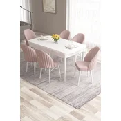 Hanah Home Set Trpezarijski sto i 6 stolica Roz, Roze-beli