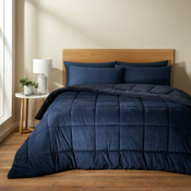Tamno plavi prošiven prekrivac od mikropliša za bracni krevet 200x220 cm Cosy Cord – Catherine Lansfield