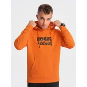 OMBRE Moška kenguru kapuca s kapuco in potiskom V1 OM-SSPS-0155 oranžna MDN124599 XL