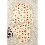Trendyol Green-Multicolored 100% Cotton Avocado and Heart Patterned Knitted Pajama Set