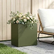 Vidaxl Vrtni lonček Olivno zelena 50 x 30 x 50 cm Mlinjeni jeklo