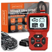 Zenwire Zenwire VDiagX V750 Diagnostični OBD2 skener z LCD zaslonom 2,7, branje VIN, brisanje napak DTC, Live Data, CAN/EOBD, za večino vozil z 16-pin OBD2, (5000194443)