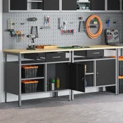 VIDAXL Komplet delovne mize 2 kos Črna in siva Prašno lakirano jeklo