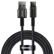 Pleteni kabel za punjenje i prijenos podataka 100W USB-A u USB-C kabel Baseus Tungsten Gold - 2m - crni