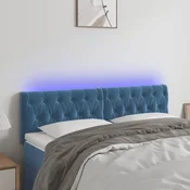 Vidaxl vidaXL Vzglavje z LED svetlobo temno modro 144x7x78/88 cm žametno
