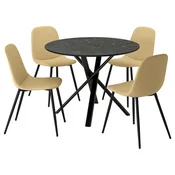 NORRMJÖLE/NORDMANSSKÄR Miza in 4 stoli, imitacija marmorja črna/Letafors rumena-bež, 105 cm