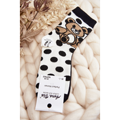 Womens mismatched socks with teddy bear, white and black