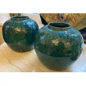 Casa Padrino antique style porcelain vase set antique green A� 20 x H. 18 cm - Round flower vases - Porcelain decoration - Luxury decoration - Living room decoration - Decorative accessories