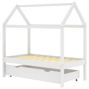 MAISON CHIC Otroška postelja - Otroški ležaj - Otroški posteljni okvir s predalom bela trdna borovina 70x140cm, (21698381)