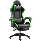 VINSETTO Igralni stol ergonomski iz PU usnja in jekla z naslonjalom za glavo in nastavljivo višino, igralni stol z nagnjenim naslonjalom in ledvenim vzglavnikom, 65x65x121-129 cm, črna in zelena