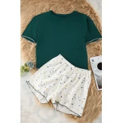 Trendyol Emerald Green Galaxy Patterned Baby Overlock Detailed Shorts Knitted Pajama Set