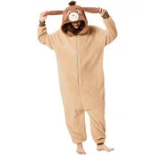 Kigurumi Onesie kostým koza Béžová S, mäkký velúr shu, zips, 2 vrecká, kapucňa, ideálny na párty, domov, pyžamo, Halloween, festivaly, unisex, veľkosť S