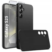 shumee Silikonski ovitek za Samsung Galaxy S25, črne barve + steklo