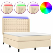 Greatstore Box spring postelja z vzmetnico LED krem 140x190 cm blago