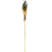 shumee Bubu Pets | Mačja igrača | Lesena ribiška palica s hlodom in pavjim peresom 38-58 cm - Lesena ribiška palica s hlodom in pavjim peresom 38-58 cm