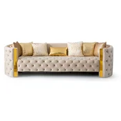 Casa Padrino luxury Chesterfield 3 seater sofa cream/gold 260 x 100 x H. 75 cm - Chesterfield living room sofa - Living room furniture - Chesterfield furniture - Luxury furniture