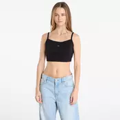 Calvin Klein Jeans  SL WOVEN LABEL 2X2 BABY RIB CROP  Črna