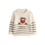Next Pulover Christmas svetlo bež / rjava / temno rjava / rdeča
