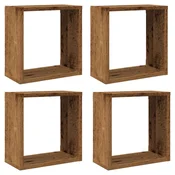 Vidaxl Stenske kockaste police 4 kosi starinski les 30x15x30 cm