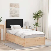 Vidaxl Posteljni okvir z oblazinjenim vzglavjem Črna 75 x 190 cm