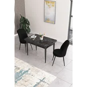 Hanah Home trpezarijski set Nil, sto i 2 stolice, ploca u dekoru crnog mermera, crna tkanina Babyface