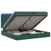 Vidaxl Otomanska postelja z vzmetnico in LED Temno zelena 200 x 200 cm