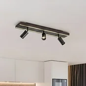 Lucande LED stropni reflektor Tiron, 3-krilni, 70 cm, hrast - Dnevna soba/jedilnica - Sodobni - Les temen, črn