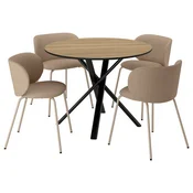 NORRMJÖLE/KRYLBO Miza in 4 stoli, imitacija hrasta črna/tonerud temno bež, 105 cm