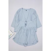 Trendyol Blue Tie/Ribbon Bow/Detailed Viscose Woven Pajama Set