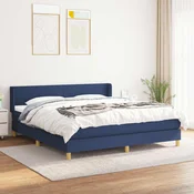 Greatstore Box spring postelja z vzmetnico modra 160x200 cm blago