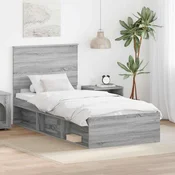 Vidaxl Konstrukcija postelje z vzglavjem Siva Sonoma 75 x 190 cm