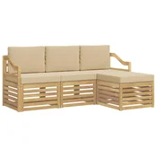 Set vanjskih sofa s jastukom 4 pcs Bijela i bež Poliester