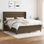Greatstore Box spring postelja z vzmetnico temno rjava 160x200 cm blago