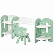 HOMCOM Otroška miza s stolom od 1 do 4 let s stranskimi policami, dvodelni komplet PE otroška igralna miza, Zelena in bela