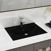 VIDAXL pravokotni luksuzni keramični umivalnik, črn 60x46 cm