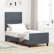 vidaXL Postelja z vzmetnico z vzglavjem Temno siva 80 x 200 cm Žamet