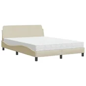 Vidaxl Postelja z vzmetnico Dover krem 140x200 cm blago