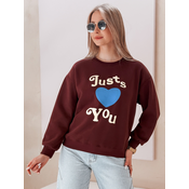 Bluza damska oversize z nadrukiem FEELME bordowa Dstreet