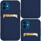 HURTEL Silikonski ovitek za kartice z žepom za kartice in dokumente za Samsung Galaxy A73 v temno modri barvi