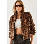 Bianco Lucci Womens Turtleneck Zippered Plush Coat 3108