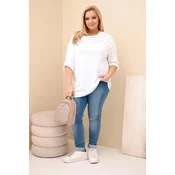 Kesi Włoski Womens Plus Size loose-fit cotton blouse with a water neckline white