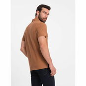 OMBRE Moška enobarvna polo majica BASIC pique knit rjava MDN126172 XXL
