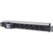 Intellinet 19 1.5U Rackmount 6-Way Power Strip - German Type, With Double Air Switch, No Surge Protection, 1.6m Power Cord (Euro 2-pin plug)
