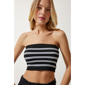 Happiness Istanbul Womens Black and White Strapless Ribbed Knitted Bustier