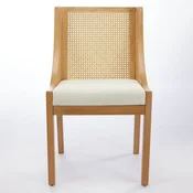 SONNENH Jedilni stol, 1 kos, 95 cm, bež oblazinjen sedež, pravokotno naslonjalo iz umetnega ratana, leseni opori za roke in ogrodje iz masivnega lesa