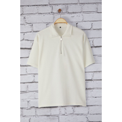 Trendyol Ecru Oversize/Wide Cut Textured Zippered Polo Neck T-shirt